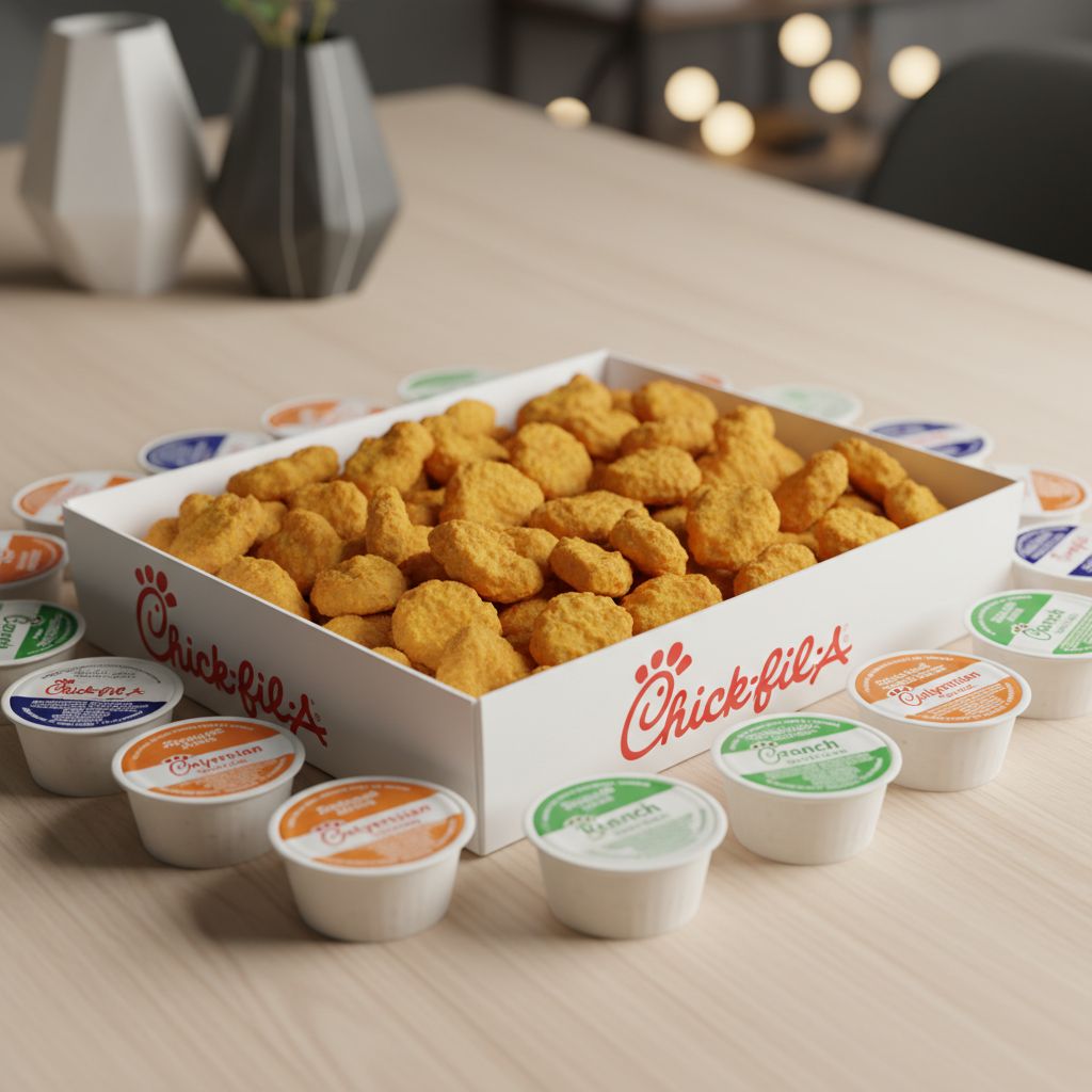 Large Chick-fil-A catering nugget tray with dipping sauces Large Chick-fil-A catering nugget tray with dipping sauces