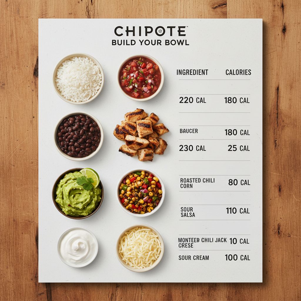Chipotle calorie counter chart showing calories for main ingredients Chipotle calorie counter chart showing calories for main ingredients