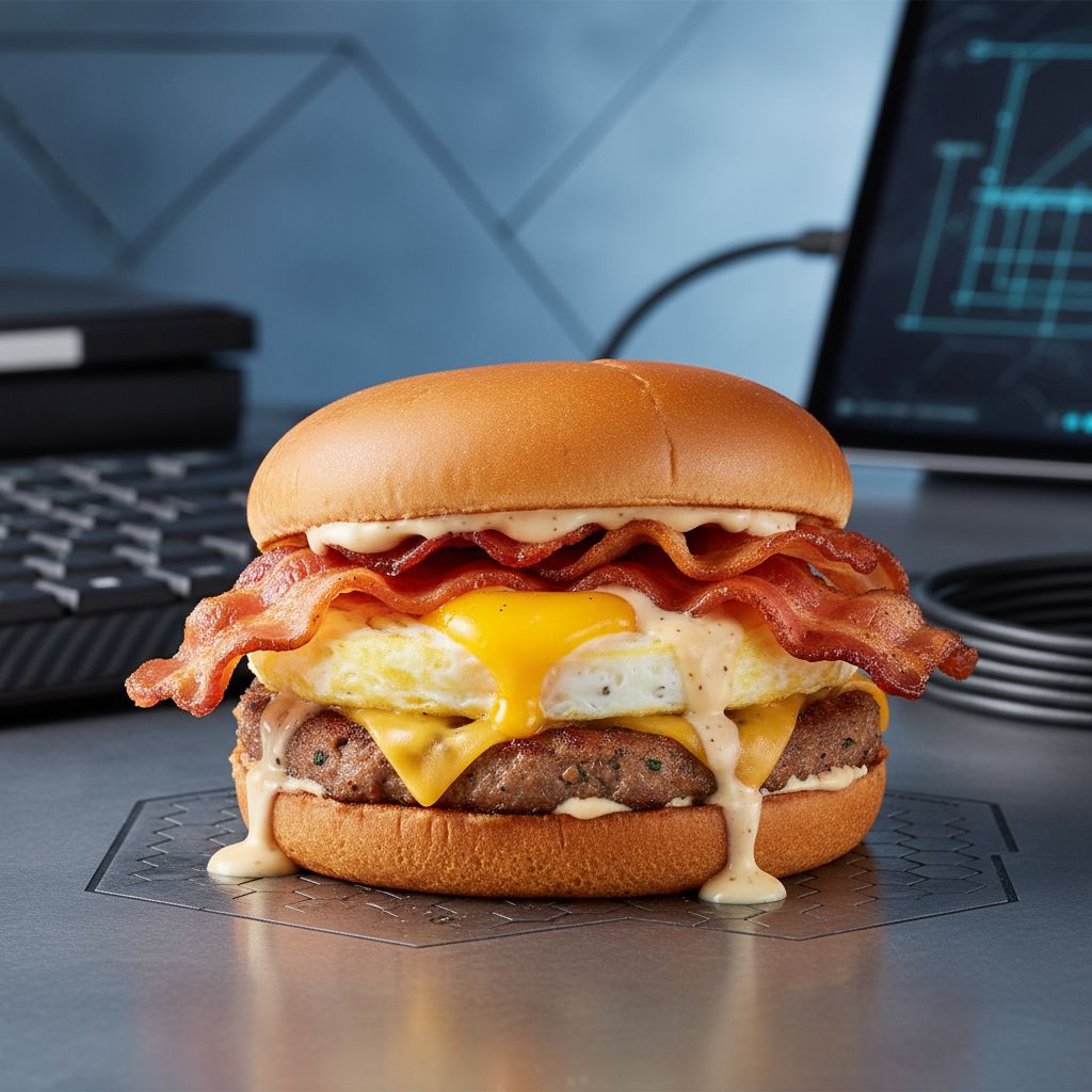 Wendy's Breakfast Baconator sandwich close-up Wendy's Breakfast Baconator sandwich close-up