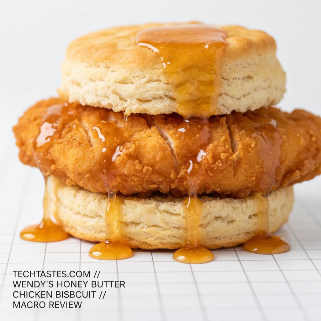 Close up of Wendy's Honey Butter Chicken Biscuit Close up of Wendy's Honey Butter Chicken Biscuit