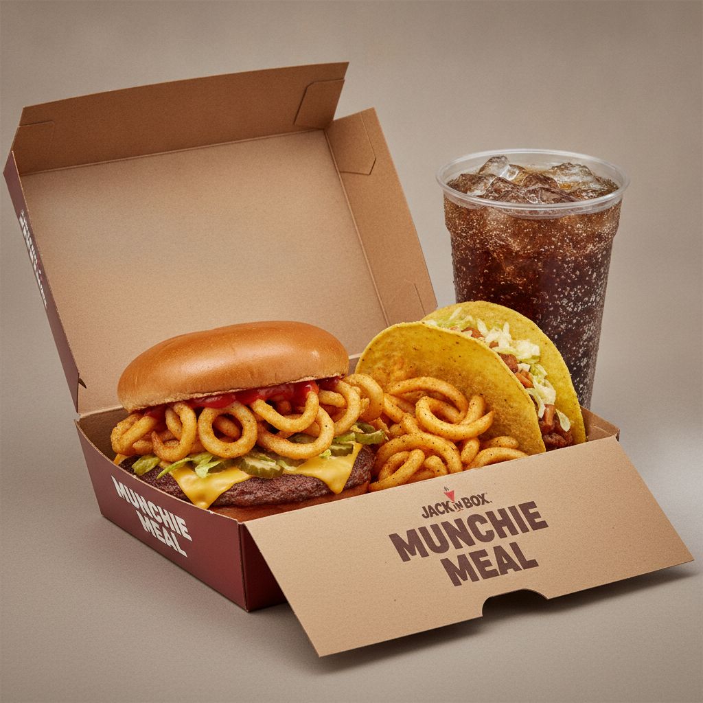 Jack in the Box Munchie Meal box with fries, tacos, and sandwich Jack in the Box Munchie Meal box with fries, tacos, and sandwich