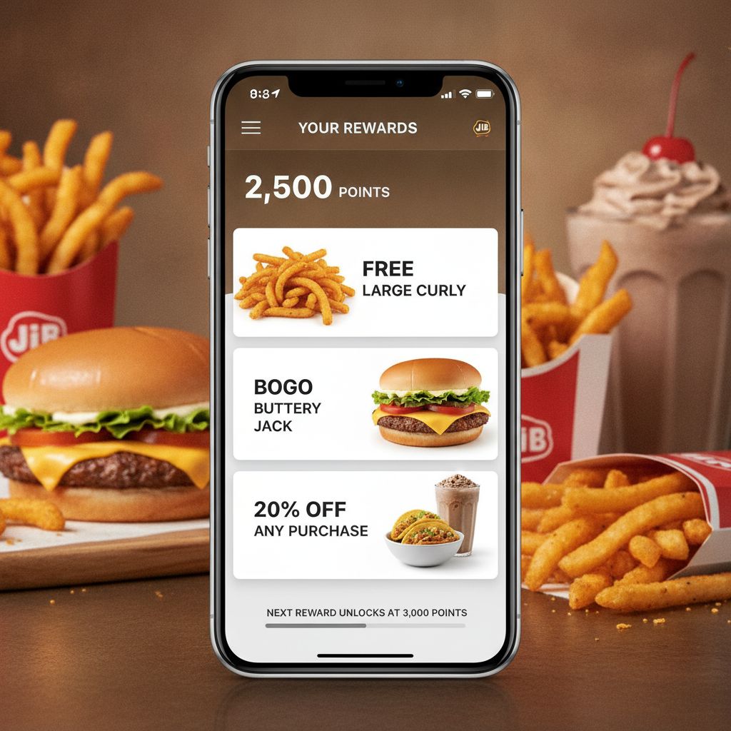 Jack in the Box mobile app showing deals and coupons Jack in the Box mobile app showing deals and coupons