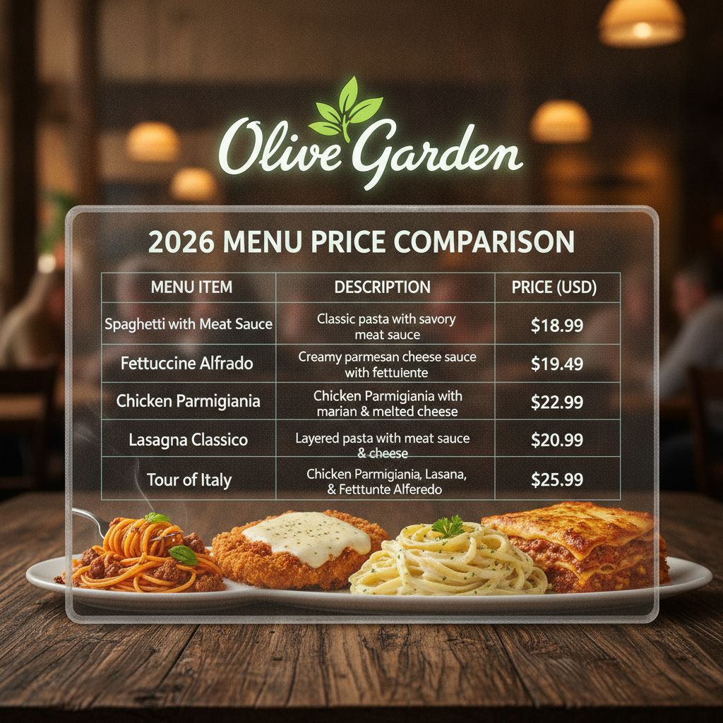 Olive Garden menu prices 2026 comparison table of top dishes Olive Garden menu prices 2026 comparison table of top dishes