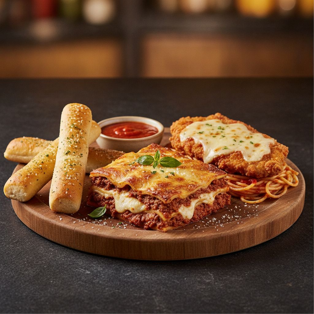Olive Garden lunch menu items showing lunch size lasagna classico and chicken parmigiana Olive Garden lunch menu items showing lunch size lasagna classico and chicken parmigiana