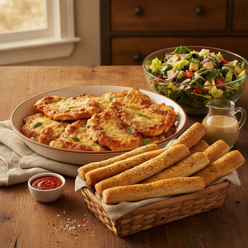 Olive Garden family style meals chicken parmigiana bundle with salad and breadsticks Olive Garden family style meals chicken parmigiana bundle with salad and breadsticks