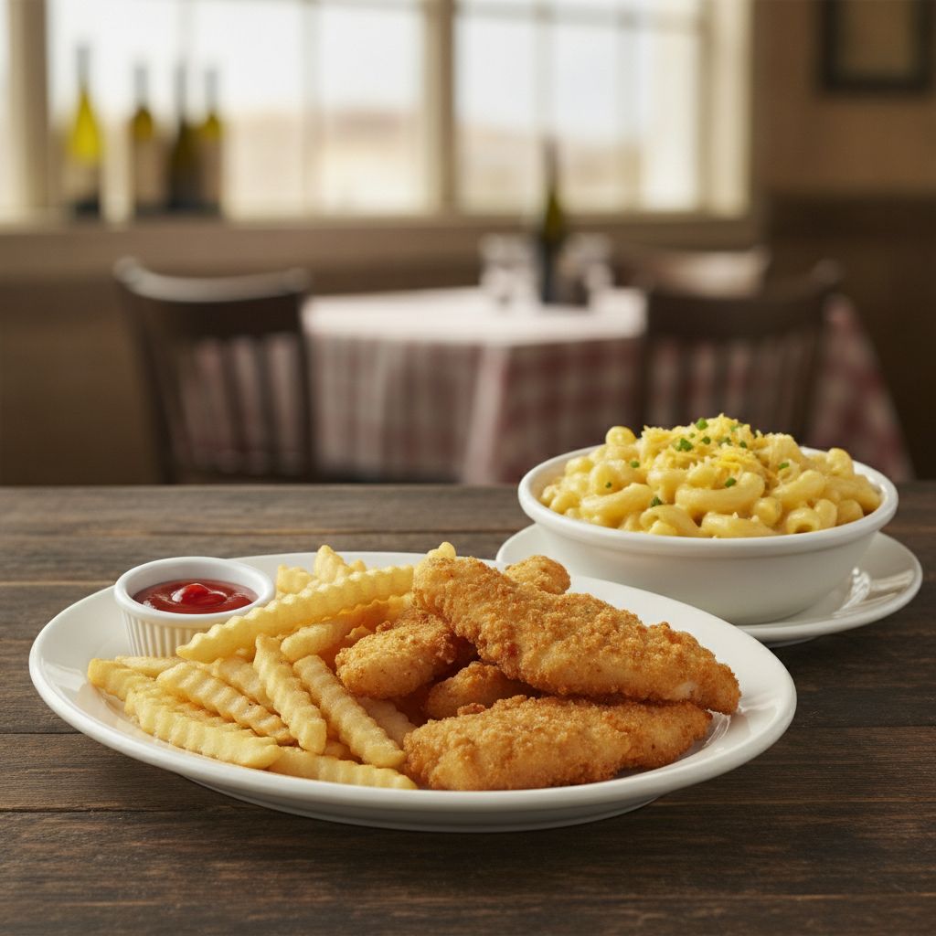 Olive Garden kids menu items showing chicken fingers and macaroni and cheese Olive Garden kids menu items showing chicken fingers and macaroni and cheese