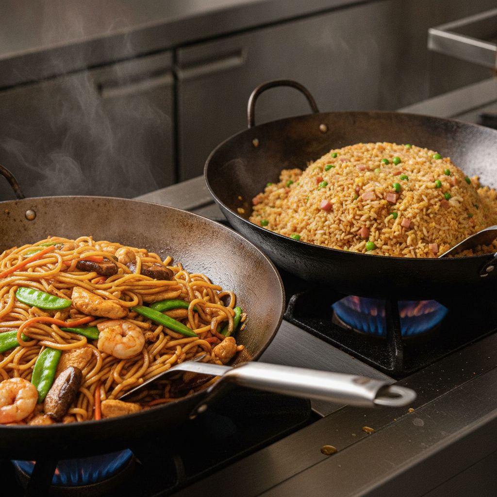 Panda Express sides including chow mein and fried rice. Panda Express sides including chow mein and fried rice.