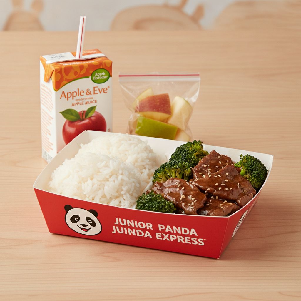 A Panda Cub Meal with a small side, entree, and fruit. A Panda Cub Meal with a small side, entree, and fruit.