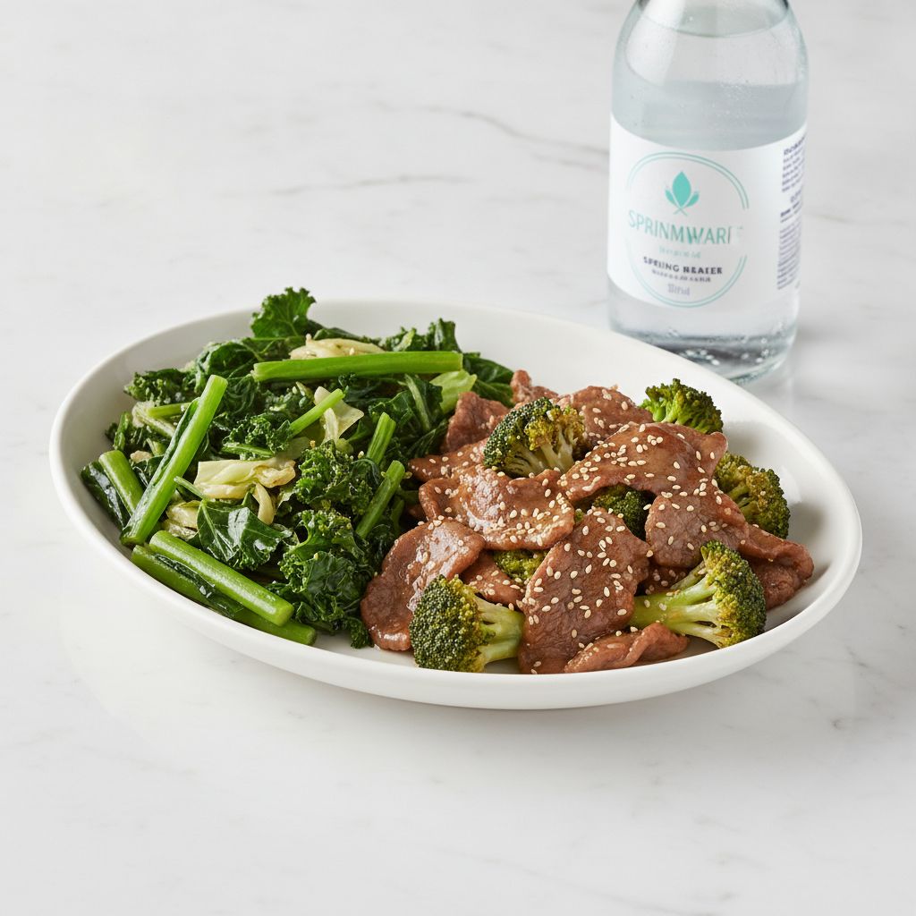 A healthy Panda Express meal with super greens and broccoli beef. A healthy Panda Express meal with super greens and broccoli beef.