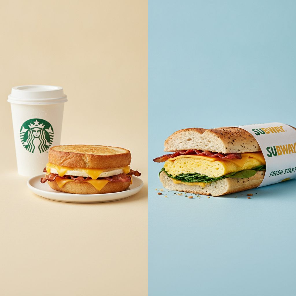 A comparison layout featuring Starbucks coffee and a Subway sub A comparison layout featuring Starbucks coffee and a Subway sub