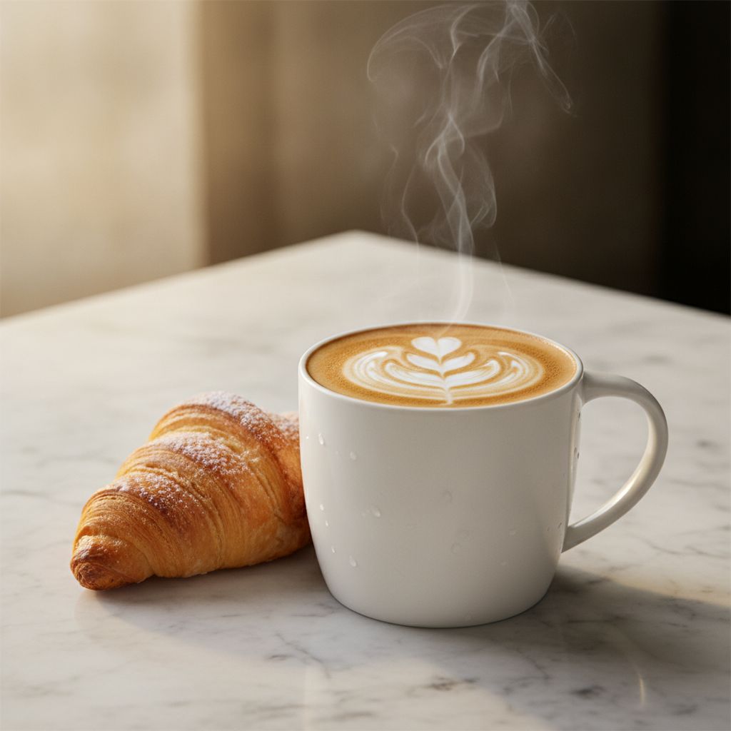A beautifully poured Starbucks Caffè Latte with latte art on a marble table A beautifully poured Starbucks Caffè Latte with latte art on a marble table