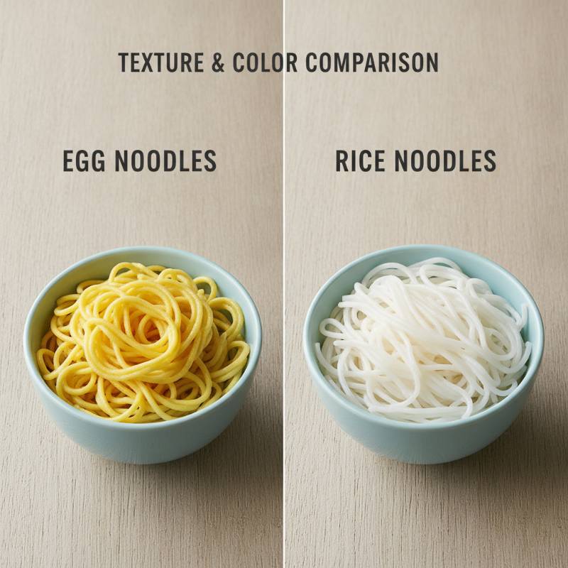 Comparison of yellow egg noodles and white rice noodles