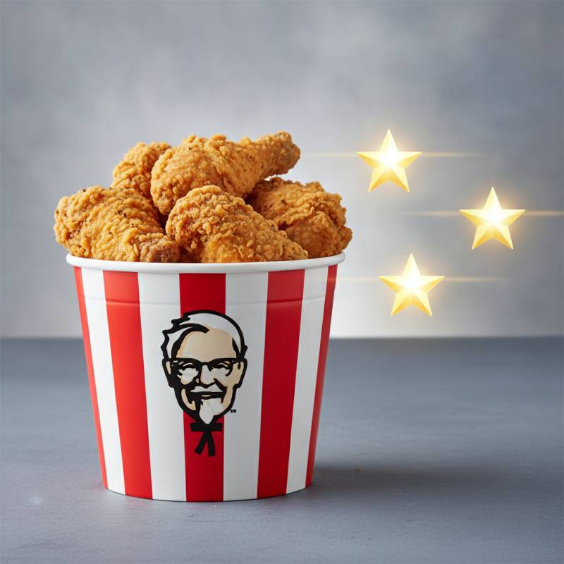 KFC bucket of chicken with a golden star rating