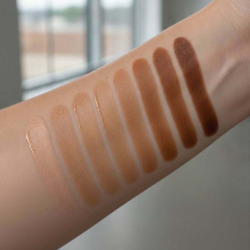 Swatches of Purlisse BB Cream shades on different skin tones