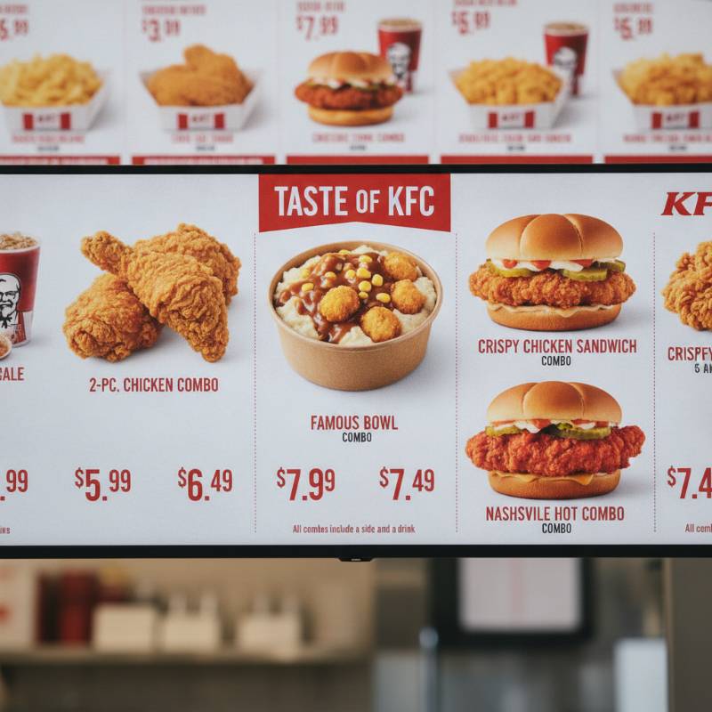 KFC menu board showing cheap food options