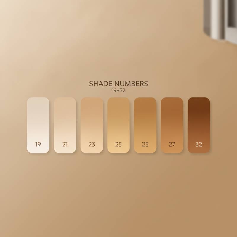 Infographic showing Korean BB cream shade numbers 19, 21, 23, and deeper