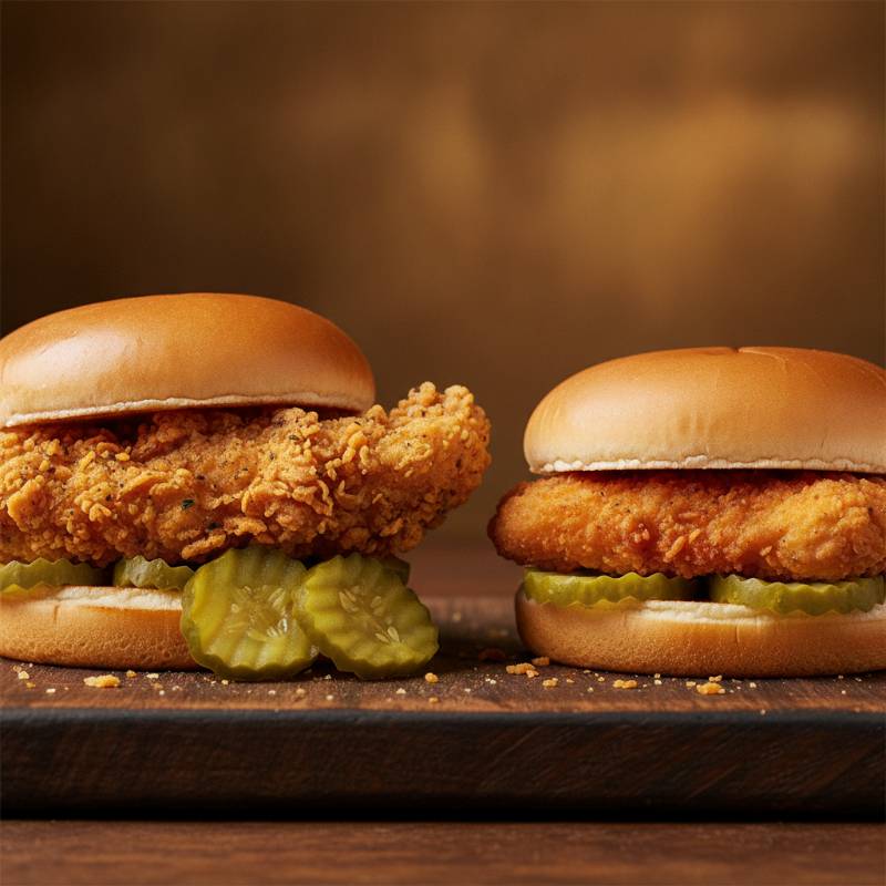 KFC chicken sandwich and Chick-fil-A chicken sandwich side by side