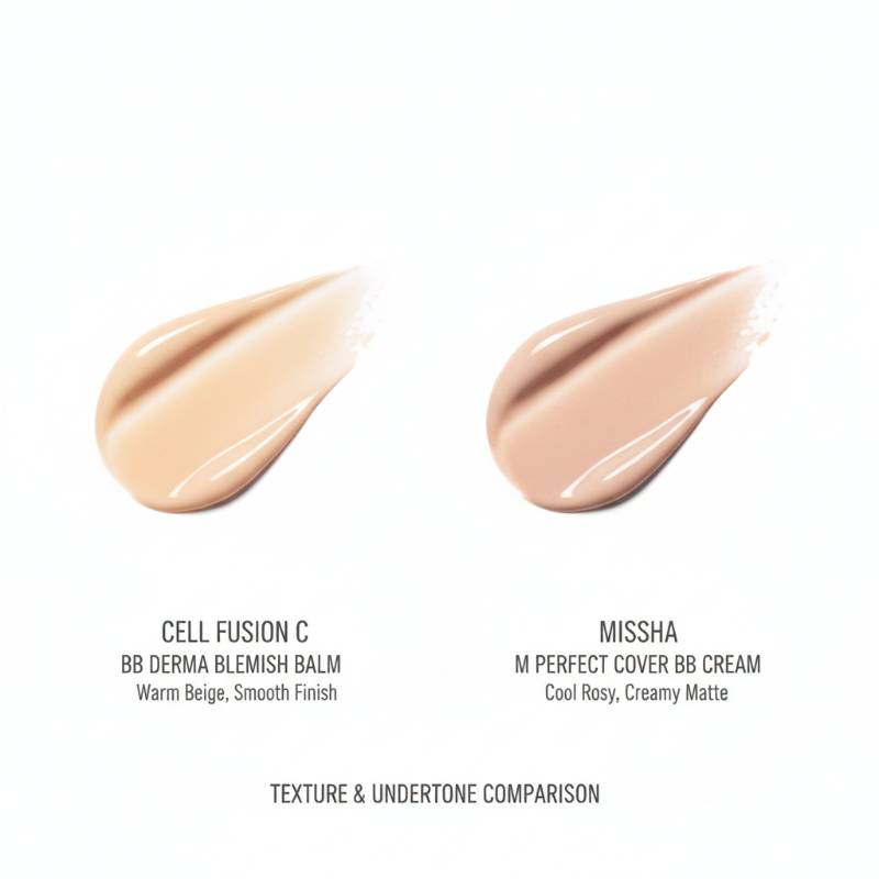 Swatch comparison between Cell Fusion C and Missha BB Cream