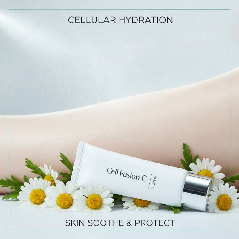 Cool mist spraying over clean skin with cream and flowers