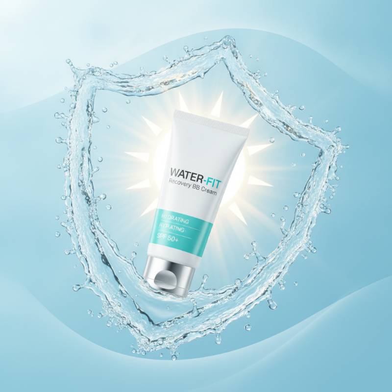 Splash of fresh water surrounding a tube of Water-Fit Recovery BB Cream