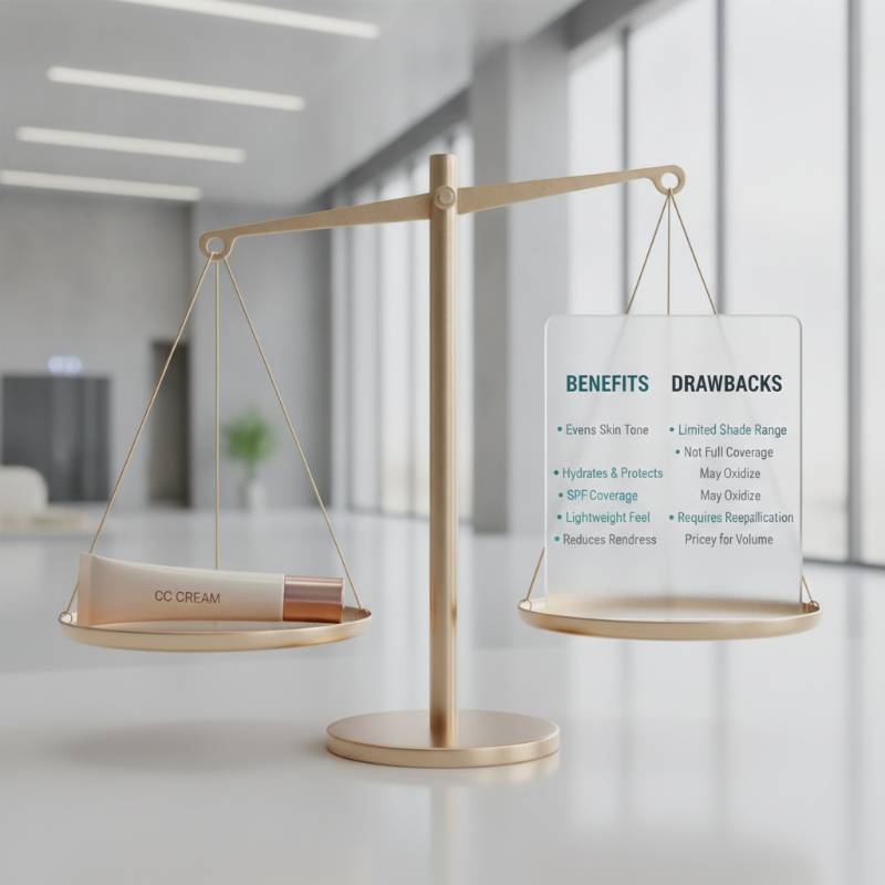 A balanced scale with cosmetic products on each side