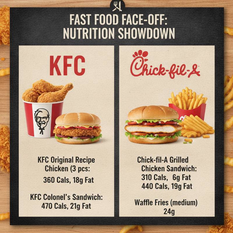 Nutrition facts comparison of KFC and Chick-fil-A chicken