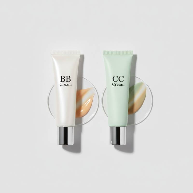 Two tubes side by side, one labeled BB cream and one labeled CC cream, showing different textures.
