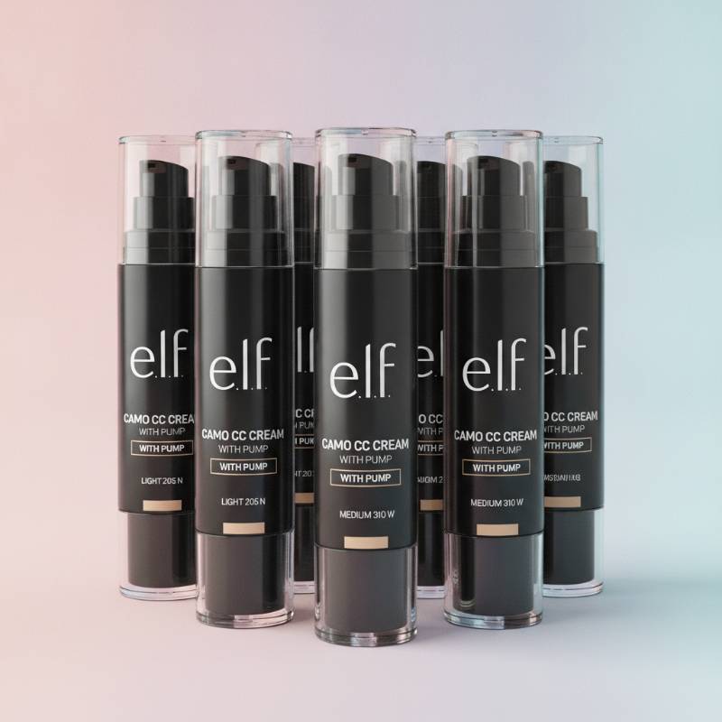 e.l.f. Camo CC Cream squeeze tubes with pumps on a clean background