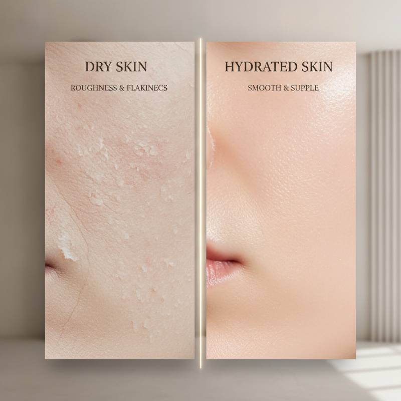 Graphic showing dry and oily skin texture comparison