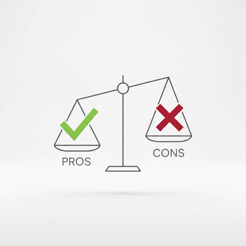 A balance scale showing positive and negative checkmarks