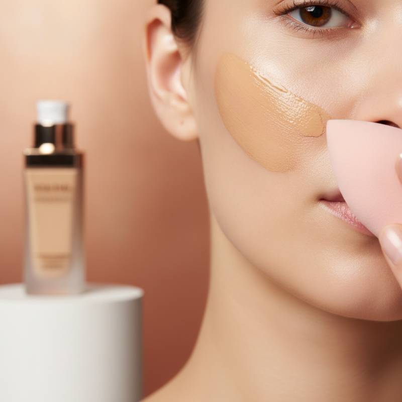 Face makeup being applied over smooth, hydrated skin