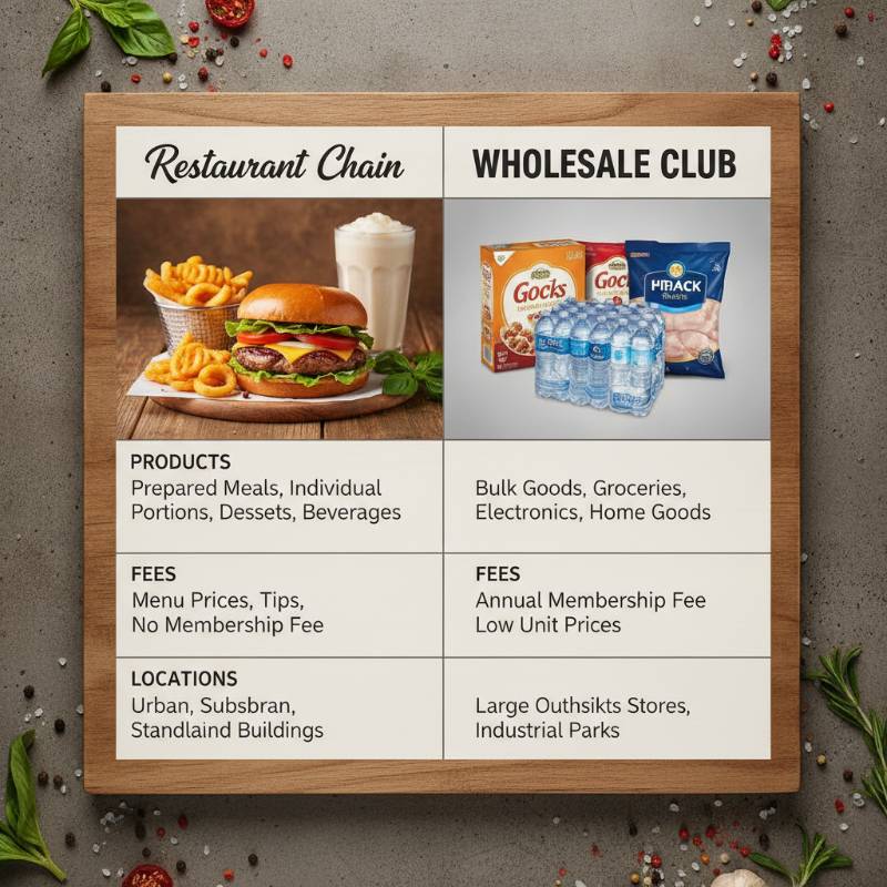 A side-by-side comparison chart of BJ's Restaurant and BJ's Wholesale Club features.