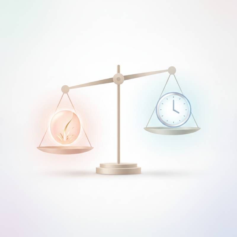 A simple balance scale showing pros and cons of K-beauty skincare.