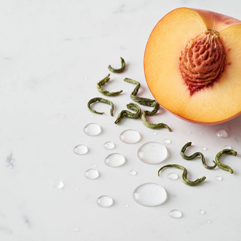 Fresh peach extract, hyaluronic acid, and botanical ingredients for skincare