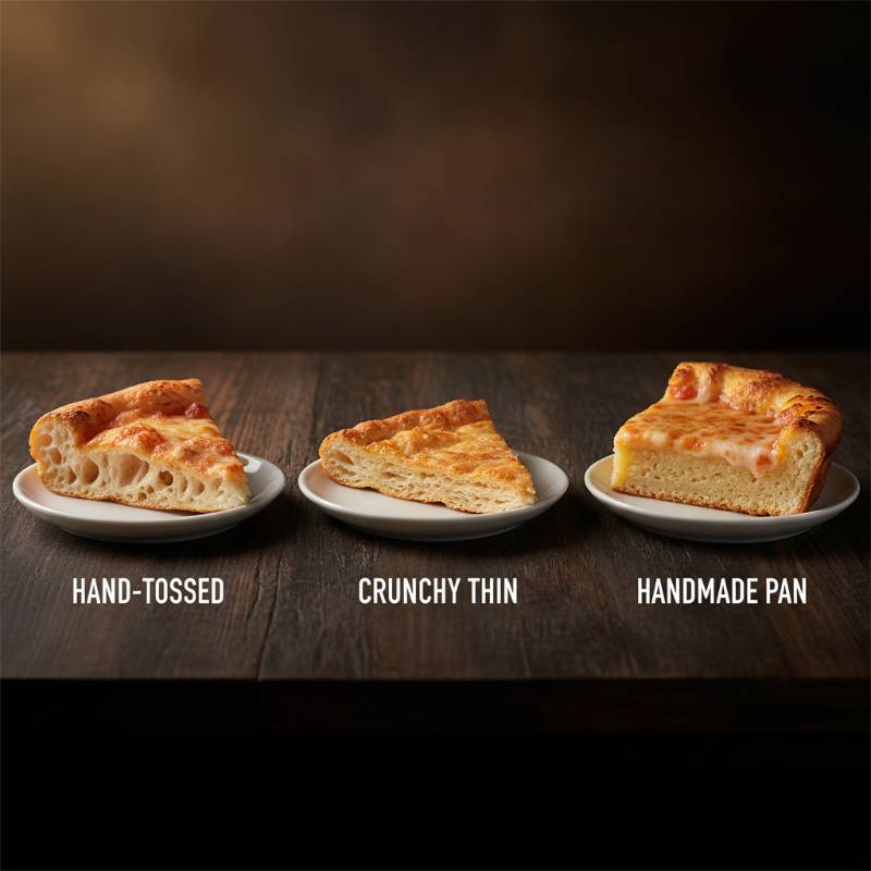 A comparison of three different Domino's pizza crust styles.