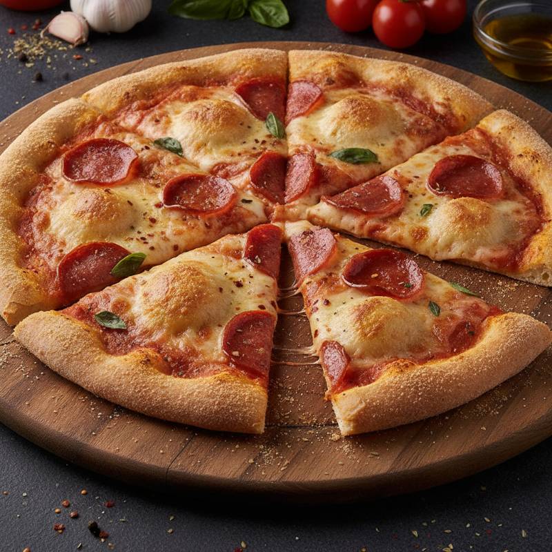 A close-up of a hot Domino's Brooklyn Style pizza showing the thin, foldable crust and melted cheese blend