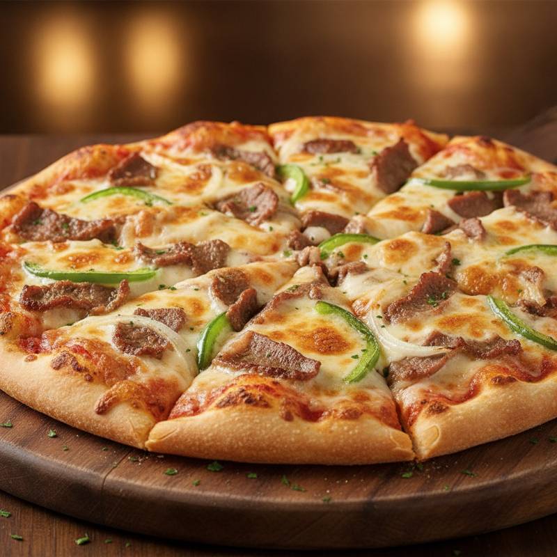 A Domino's specialty pizza like Philly Cheese Steak on Brooklyn Style crust